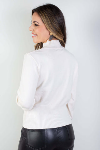 Blusa de tricô gola rolê manga bispo 81190 - Enluaze - Vestuário e Acessórios em Couro Legítimo