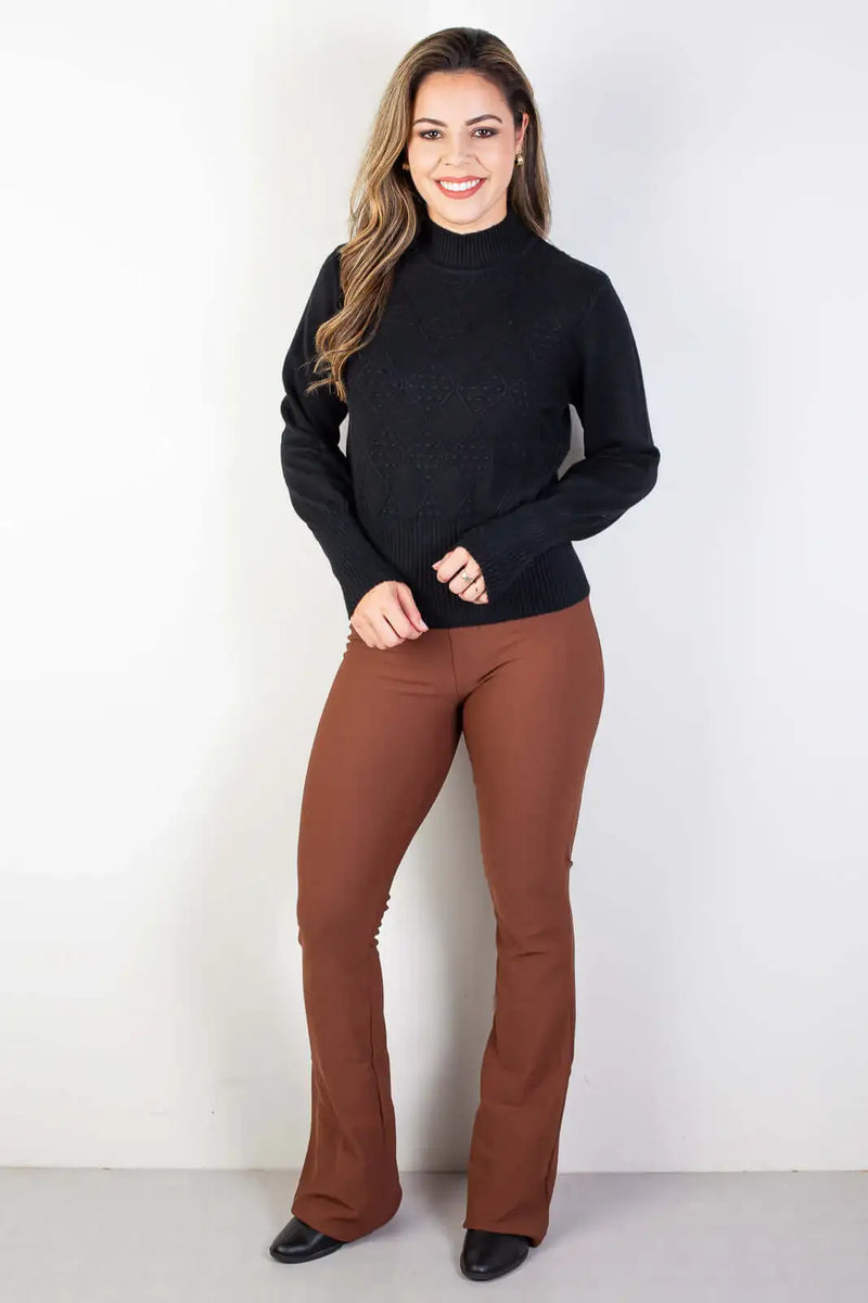 Blusa de tricô gola rolê manga bispo 81190