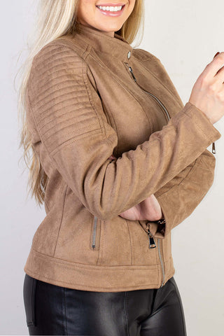 Jaqueta feminina suede gola com botão 84252 - Enluaze - Vestuário e Acessórios em Couro Legítimo