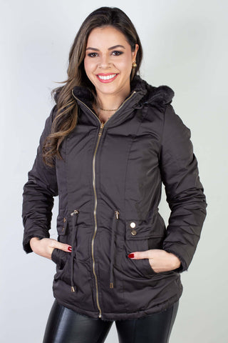 Jaqueta feminina nylon reversível com pelo 84293 - Enluaze - Vestuário e Acessórios em Couro Legítimo