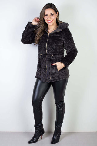 Jaqueta feminina nylon reversível com pelo 84293 - Enluaze - Vestuário e Acessórios em Couro Legítimo