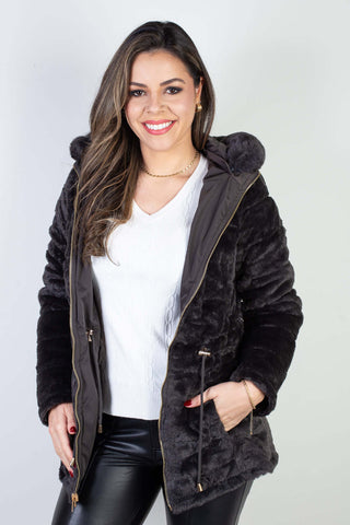 Jaqueta feminina nylon reversível com pelo 84293 - Enluaze - Vestuário e Acessórios em Couro Legítimo