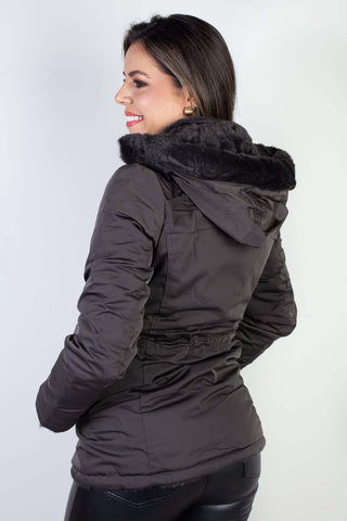 Jaqueta feminina nylon reversível com pelo 84293 - Enluaze - Vestuário e Acessórios em Couro Legítimo