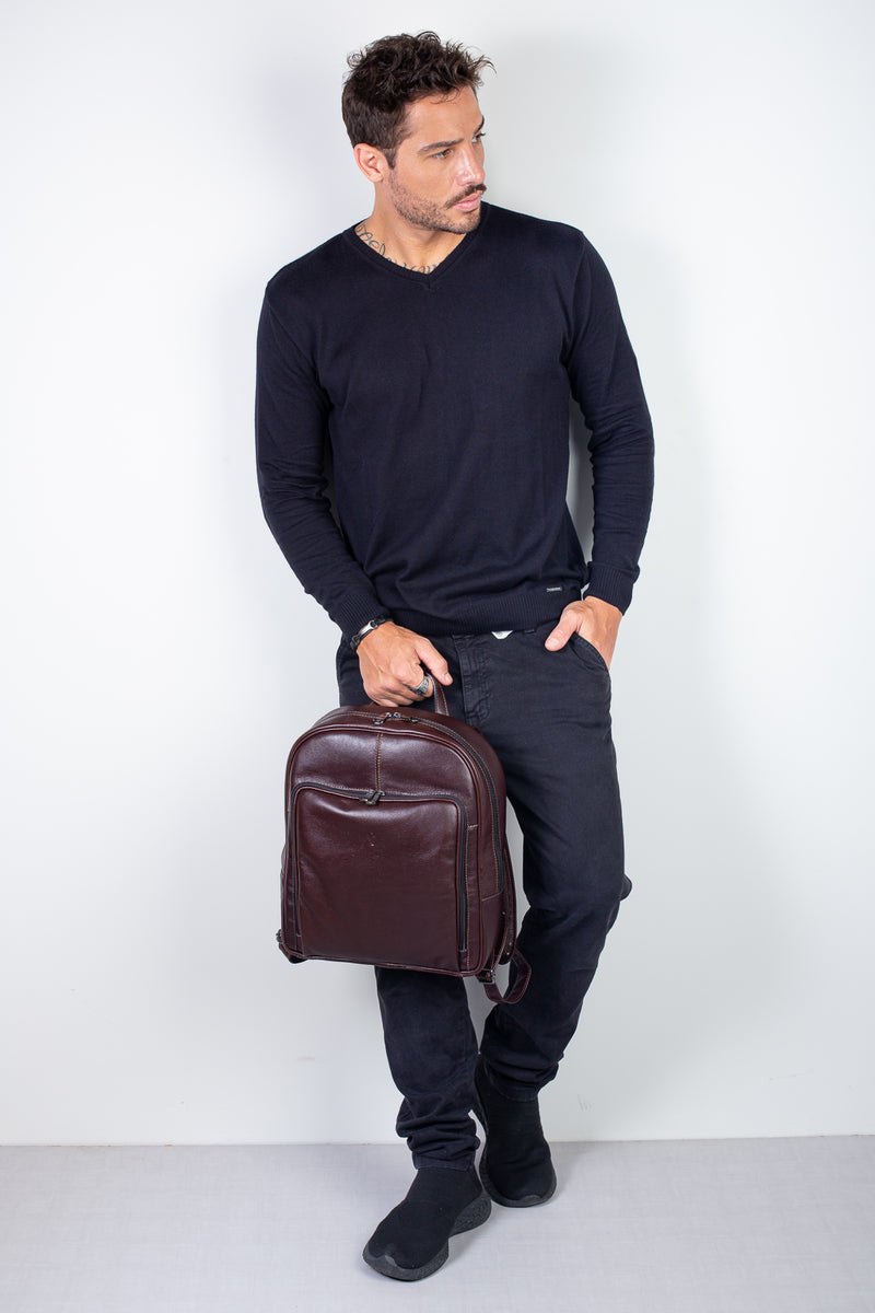 Mochila masculina de couro italiano Steve