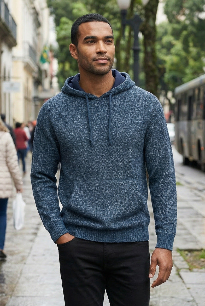 Blusão grosso de malha masculino com capuz 90150