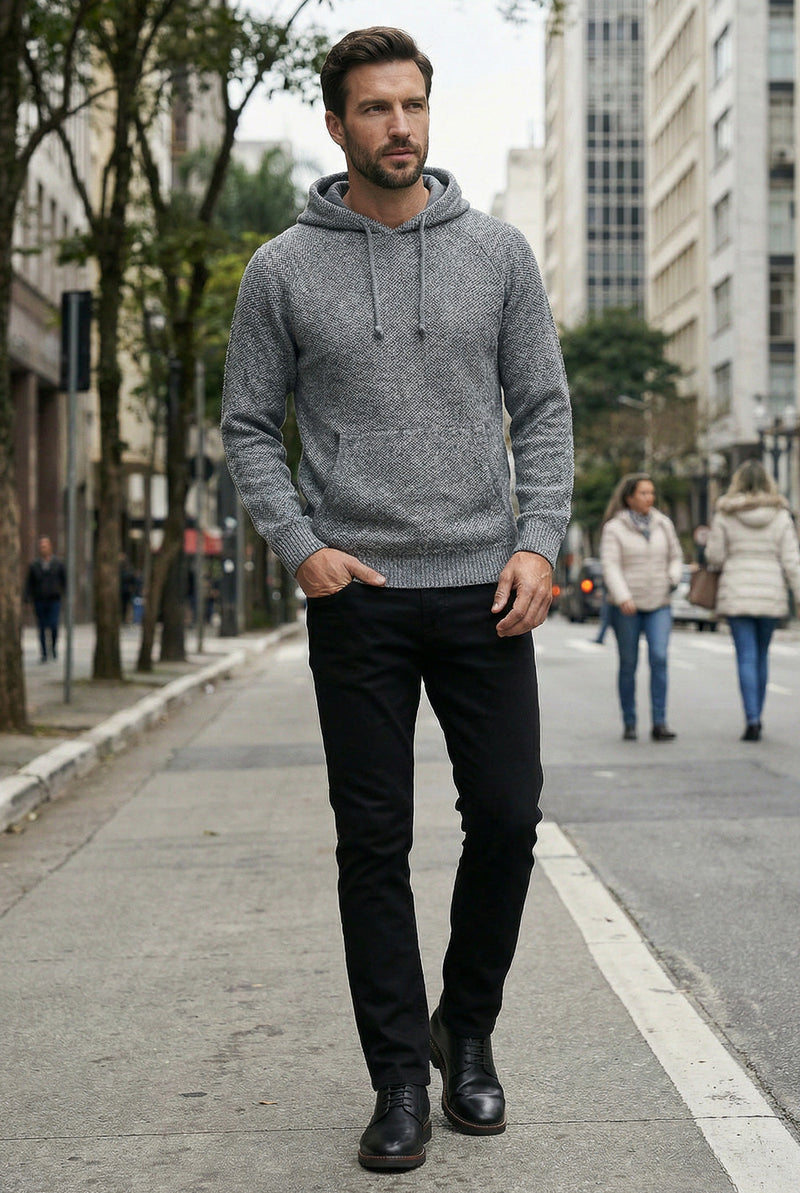 Blusão grosso de malha masculino com capuz 90150