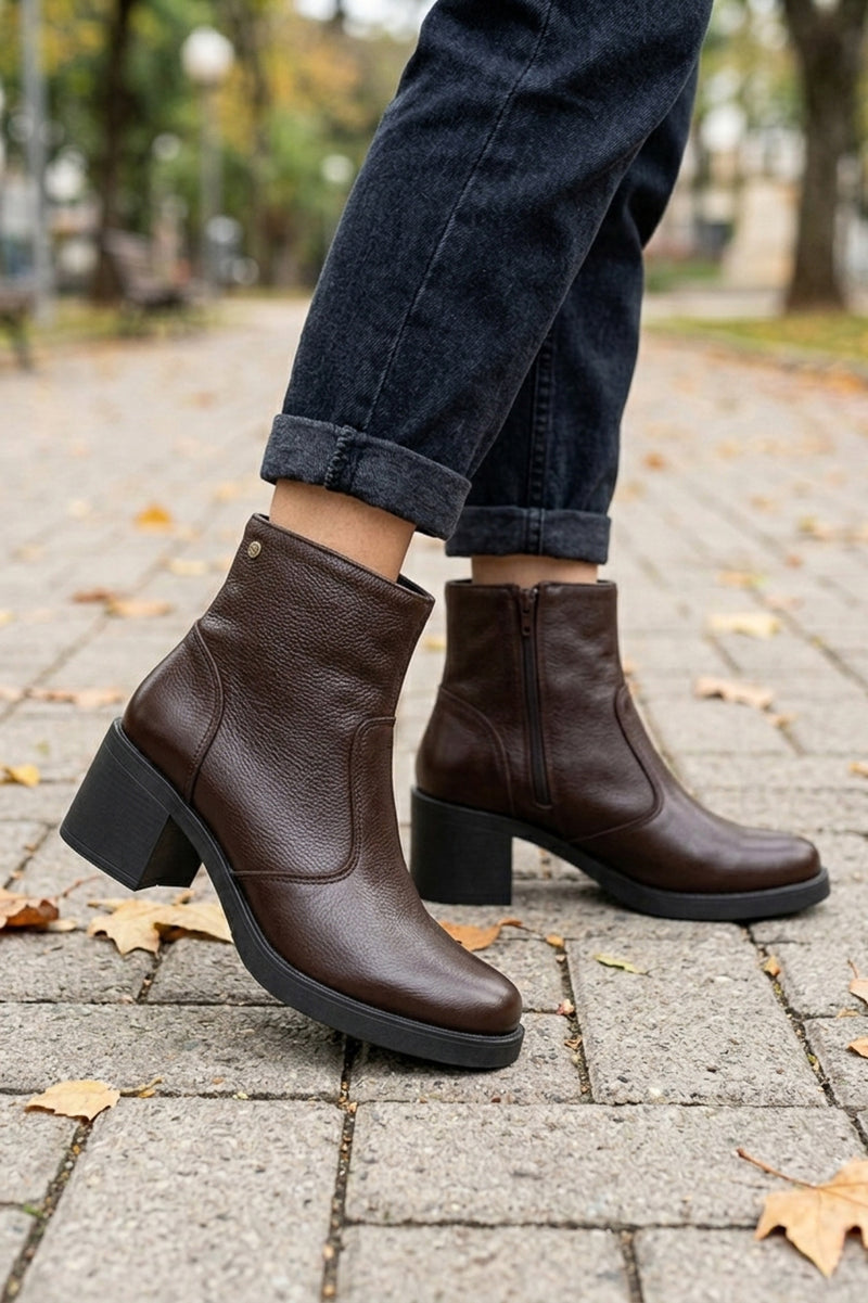 Bota de couro feminina 2 em 1 salto bloco 0172