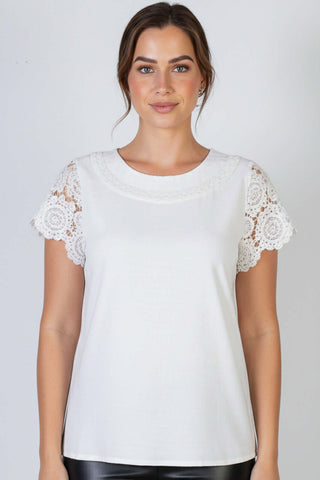 Blusa manga curta feminina detalhe crochê 51607 - Enluaze - Vestuário e Acessórios em Couro Legítimo