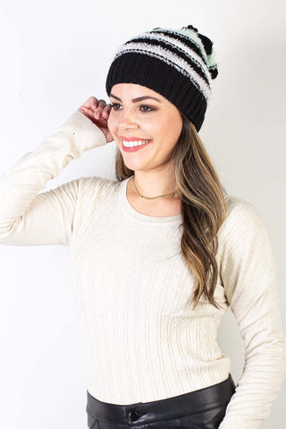 Gorro de tricô inverno feminino com pelinho 61396 - Enluaze - Vestuário e Acessórios em Couro Legítimo
