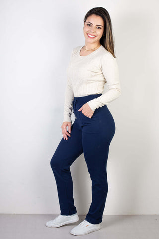 Calça de malha feminina algodão com bolsos 61556 - Enluaze - Vestuário e Acessórios em Couro Legítimo