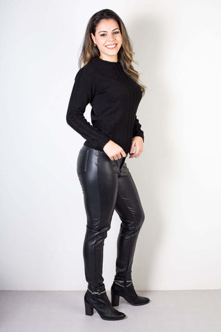 Blusa de malha feminina detalhes em tranças 61561 - Enluaze - Vestuário e Acessórios em Couro Legítimo