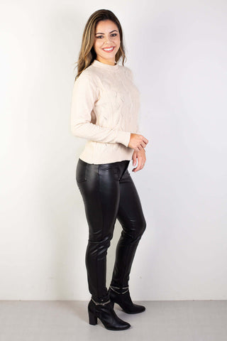 Suéter feminino de malha com detalhes 61594 - Enluaze - Vestuário e Acessórios em Couro Legítimo