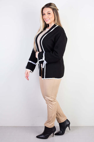Casaco cardigan malha feminino detalhe fita 61609 - Enluaze - Vestuário e Acessórios em Couro Legítimo