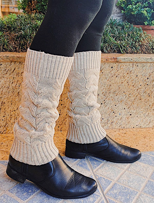 Polaina feminina de malha tricô para inverno
