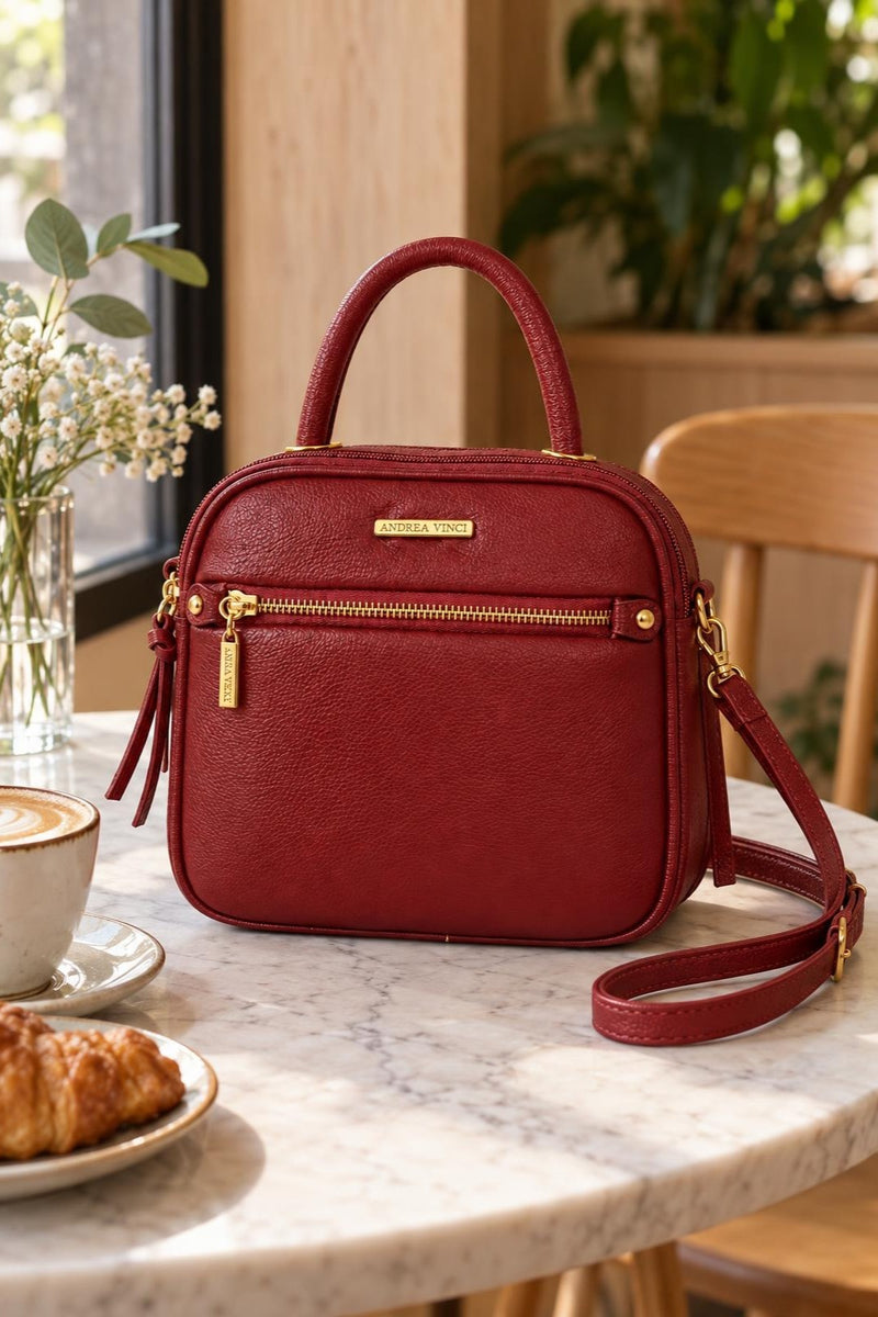 Bolsa baú pequena de couro liso transversal Catarina