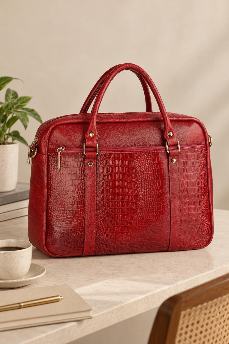 Pasta executiva grande de couro croco Scarlet