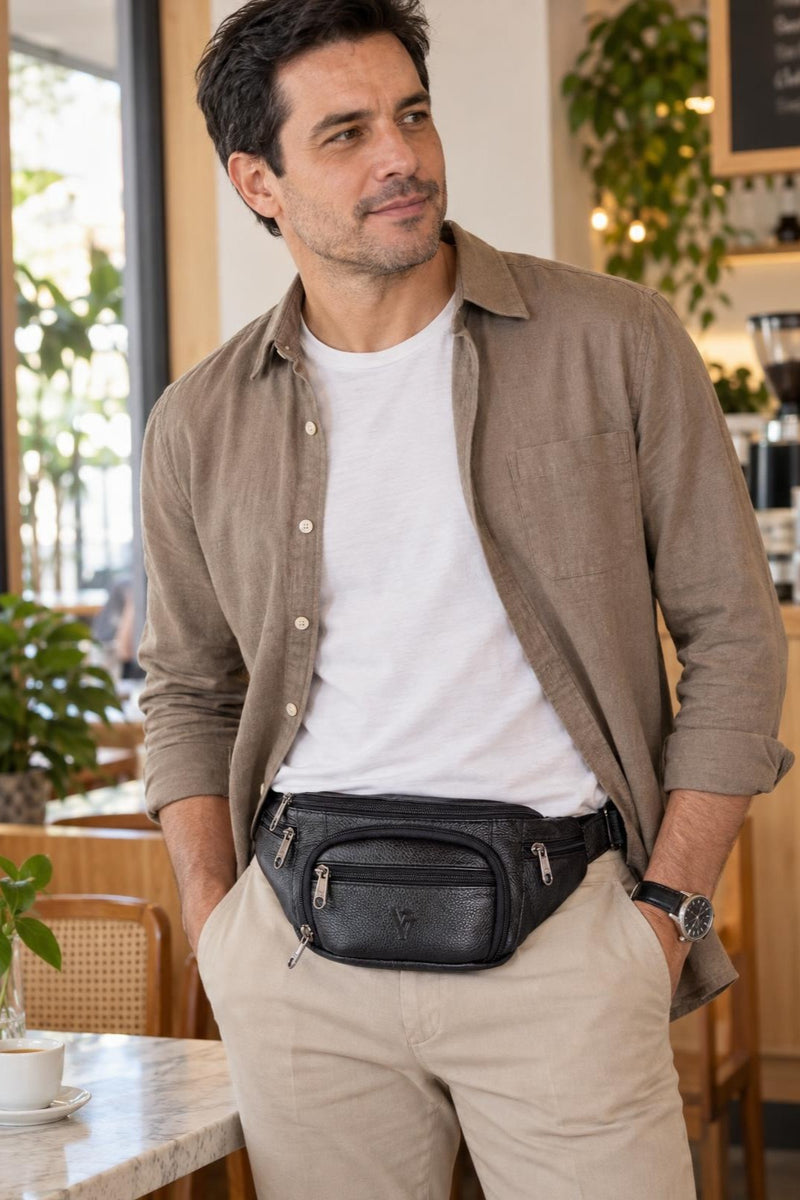 Pochete masculina de couro floater David
