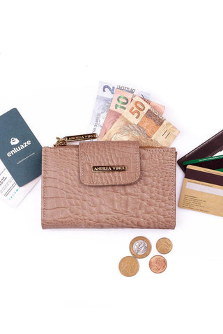 Carteira feminina de couro croco Lanna 10x15,5cm - Enluaze - Bolsas, Mochilas e Acessórios em Couro Legítimo