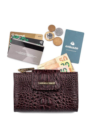 Carteira feminina de couro croco Lanna 10x15,5cm - Enluaze - Bolsas, Mochilas e Acessórios em Couro Legítimo