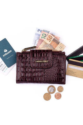 Carteira feminina de couro croco Lanna 10x15,5cm - Enluaze - Bolsas, Mochilas e Acessórios em Couro Legítimo