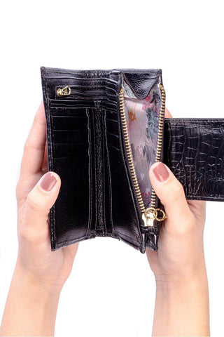 Carteira feminina de couro croco Lanna 10x15,5cm - Enluaze - Bolsas, Mochilas e Acessórios em Couro Legítimo