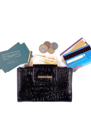 Carteira feminina de couro croco Lanna 10x15,5cm - Enluaze - Bolsas, Mochilas e Acessórios em Couro Legítimo