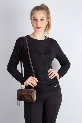 Carteira feminina de couro croco com alça Tania 10,5x19cm - Enluaze - Bolsas, Mochilas e Acessórios em Couro Legítimo