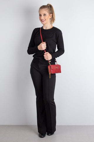 Carteira feminina de couro liso com alça Tania 10,5x19cm - Enluaze - Bolsas e Mochilas em Couro Legítimo - Andrea Vinci