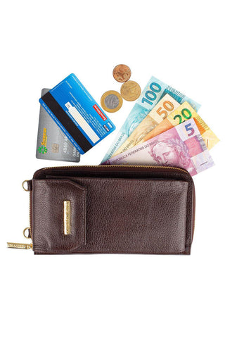 Carteira feminina de couro liso com alça Rafa 19x10,5cm - Enluaze - Bolsas, Mochilas e Acessórios em Couro Legítimo