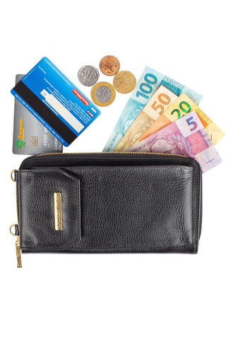 Carteira feminina de couro liso com alça Rafa 19x10,5cm - Enluaze - Bolsas, Mochilas e Acessórios em Couro Legítimo