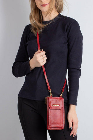 Carteira feminina de couro liso com alça Rafa 19x10,5cm - Enluaze - Bolsas, Mochilas e Acessórios em Couro Legítimo