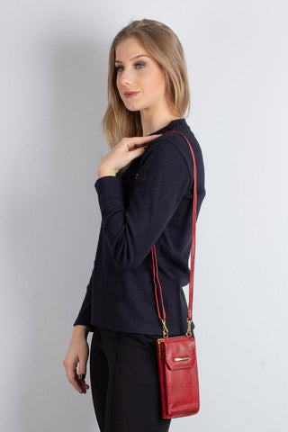 Carteira feminina de couro liso com alça Rafa 19x10,5cm - Enluaze - Bolsas, Mochilas e Acessórios em Couro Legítimo