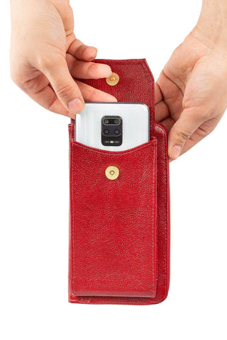 Carteira feminina de couro liso com alça Rafa 19x10,5cm - Enluaze - Bolsas, Mochilas e Acessórios em Couro Legítimo