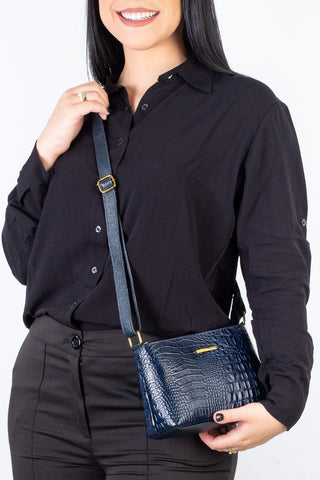 Bolsa pequena transversal de couro croco Iris - Enluaze - Bolsas, Mochilas e Acessórios em Couro Legítimo