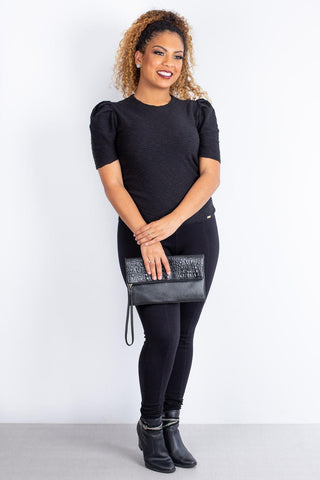 Clutch de couro croco Nikki - Enluaze - Bolsas, Mochilas e Acessórios em Couro Legítimo