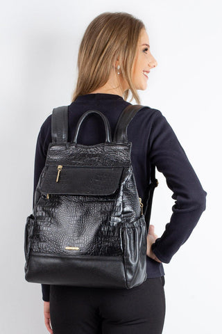 Mochila antifurto de couro croco Suelen - Enluaze - Bolsas, Mochilas e Acessórios em Couro Legítimo