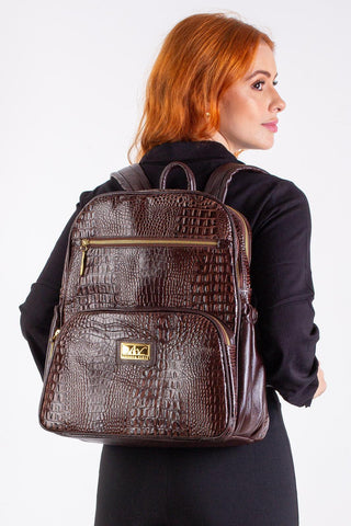 Mochila grande de couro croco Zooey - Enluaze - Bolsas, Mochilas e Acessórios em Couro Legítimo