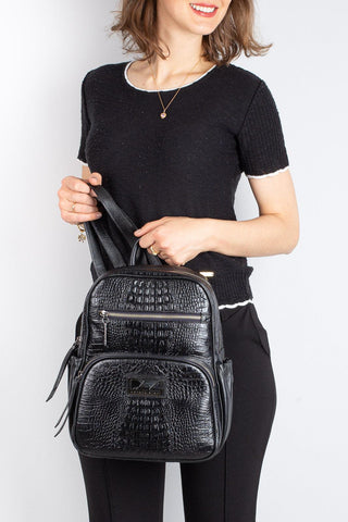 Mochila pequena de couro croco grafite Zoey - Enluaze - Bolsas, Mochilas e Acessórios em Couro Legítimo