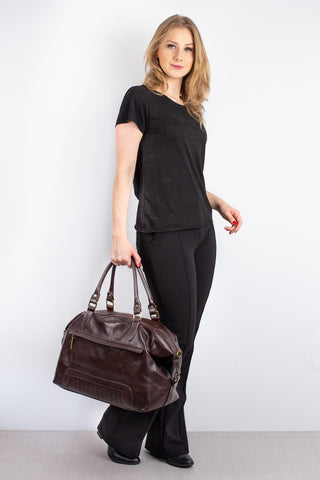 Mala de bordo feminina em couro liso Firenze - Enluaze - Bolsas, Mochilas e Acessórios em Couro Legítimo