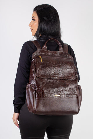 Mochila antifurto grande de couro croco Suzana - Enluaze - Bolsas, Mochilas e Acessórios em Couro Legítimo