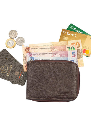 Carteira masculina de couro floater com zíper Ryan 9,5x12cm - Enluaze - Bolsas, Mochilas e Acessórios em Couro Legítimo