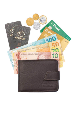 Carteira masculina de couro floater com botão Dylan 9,5x11,5cm - Enluaze - Bolsas, Mochilas e Acessórios em Couro Legítimo
