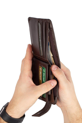 Carteira masculina de couro italiano com botão Dylan 9,5x11,5cm - Enluaze - Bolsas, Mochilas e Acessórios em Couro Legítimo