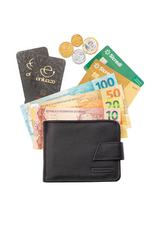 Carteira masculina de couro floater com botão Dylan 9,5x11,5cm - Enluaze - Bolsas, Mochilas e Acessórios em Couro Legítimo