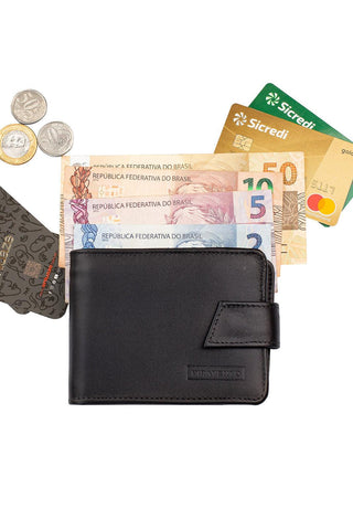 Carteira masculina de couro italiano com botão Dylan 9,5x11,5cm - Enluaze - Bolsas, Mochilas e Acessórios em Couro Legítimo