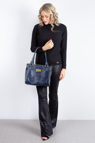 Bolsa de couro com divisórias croco Tiffy - Enluaze - Bolsas, Mochilas e Acessórios em Couro Legítimo