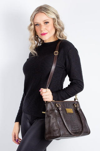 Bolsa de couro com divisórias croco Tiffy - Enluaze - Bolsas, Mochilas e Acessórios em Couro Legítimo