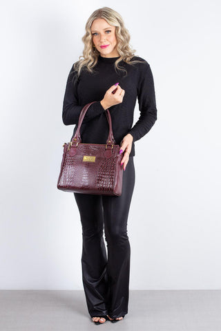 Bolsa de couro com divisórias croco Tiffy - Enluaze - Bolsas, Mochilas e Acessórios em Couro Legítimo