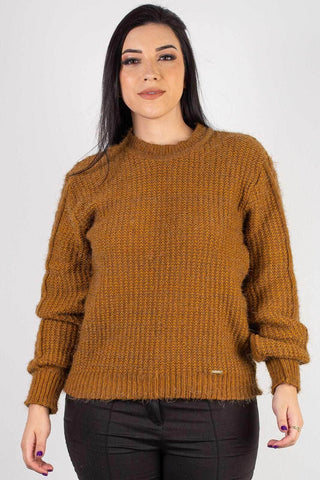 Blusão de tricô feminino gola redonda 60010 - Enluaze - Vestuário e Acessórios em Couro Legítimo