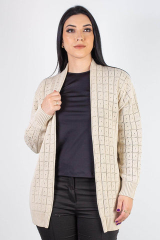Cardigan alongado de tricô vazado 60011 - Enluaze - Vestuário e Acessórios em Couro Legítimo